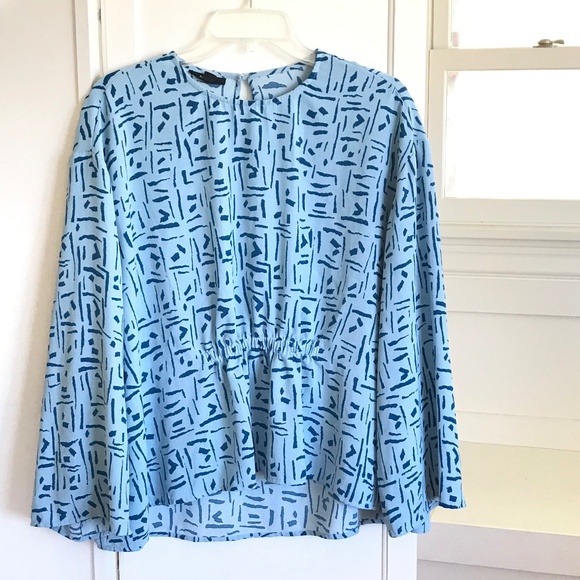 ALFANI Crew Neck Flare Long Sleeve Blouse Blue High Low Hem Women’s Plus Size 1X - Picture 1 of 16